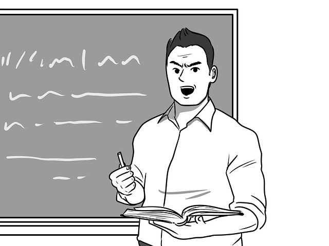 teacher presenting an online webinar with slides in a modern home office setup